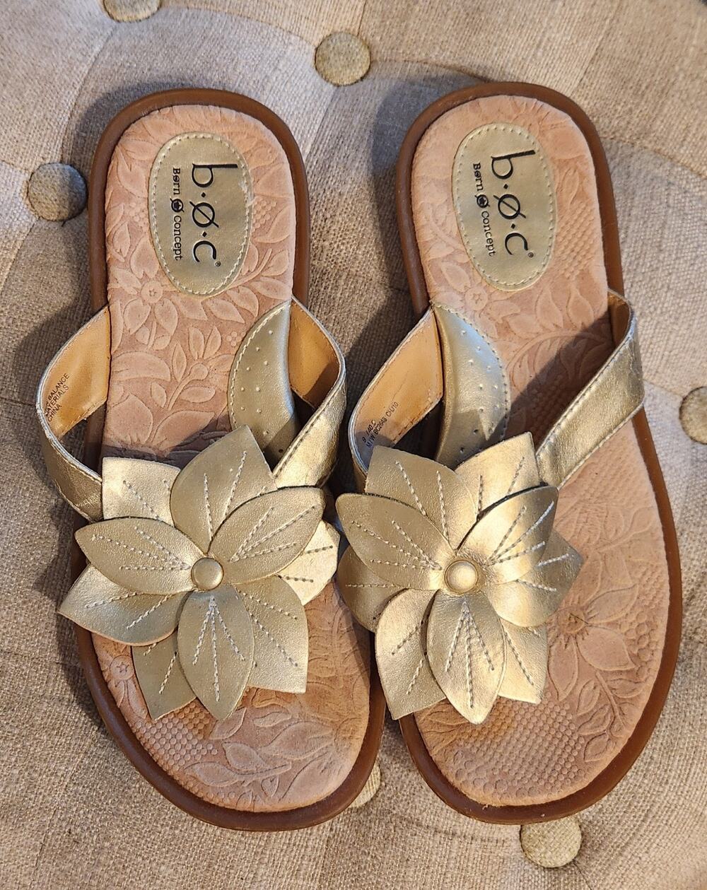Born Concepts B.O.C. Leather Flower Gold-Tan Flip Flops 9